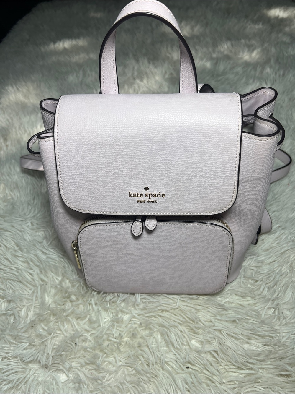 kate spade pale blush leather backpack with gold accents